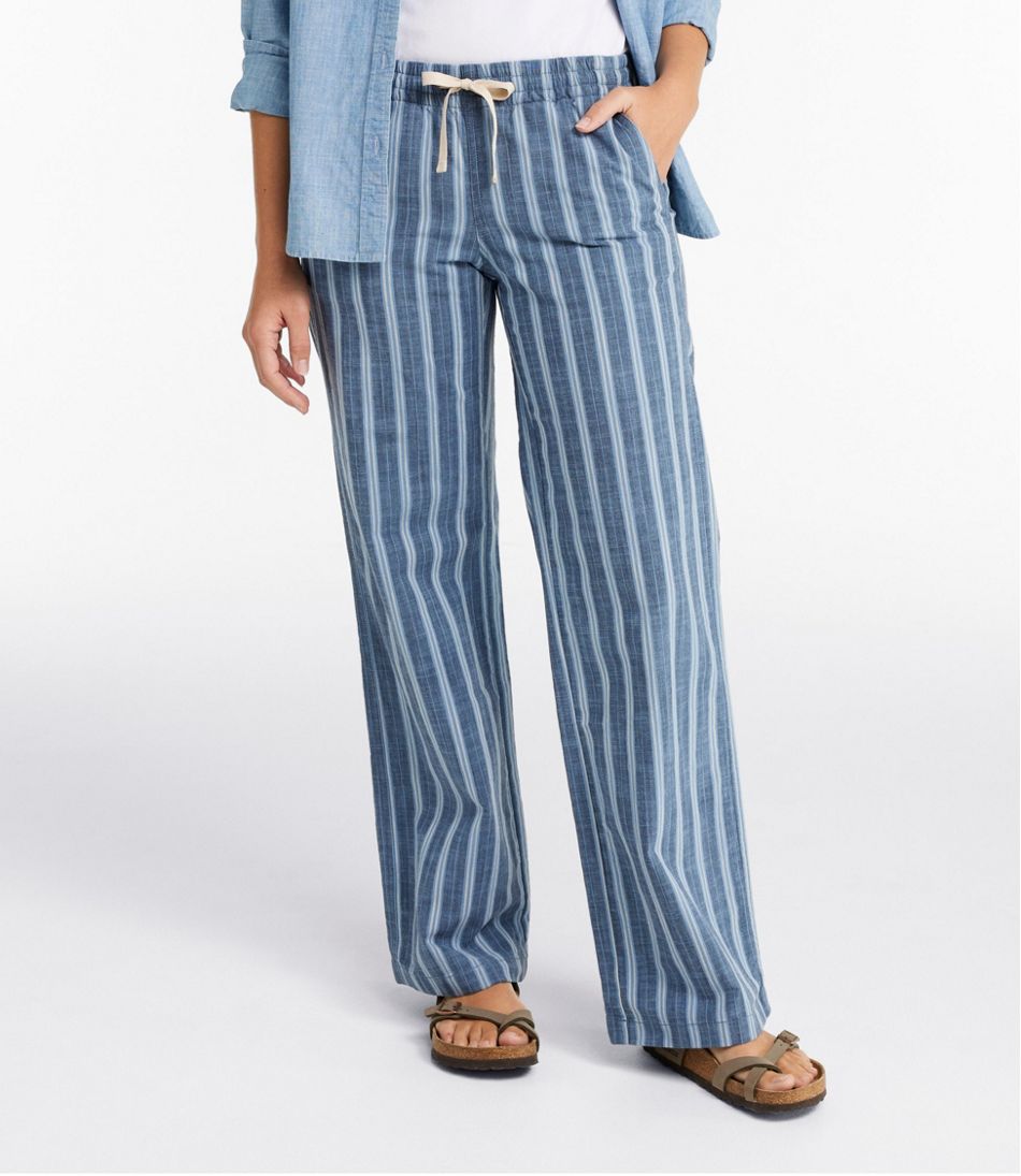 Women's Lakewashed Pull-On Chinos, Mid-Rise Wide-Leg Stripe Chambray | L.L.Bean on sale
