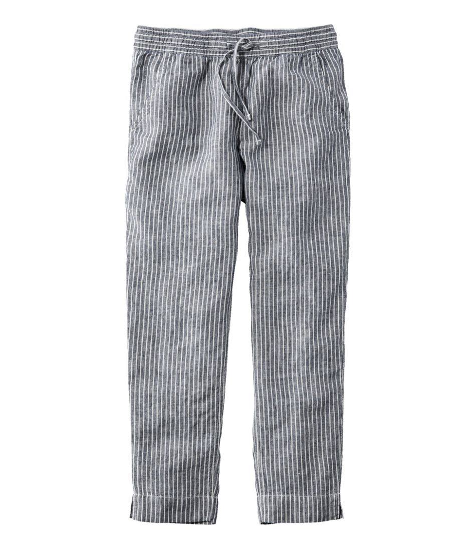 Women's Premium Linen Pull-On Ankle Pants, Mid-Rise Tapered-Leg Stripe | L.L.Bean sale