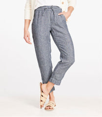 Women's Premium Linen Pull-On Ankle Pants, Mid-Rise Tapered-Leg Stripe | L.L.Bean sale