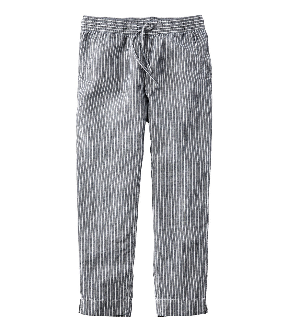 Women's Premium Linen Pull-On Ankle Pants, Mid-Rise Tapered-Leg Stripe | L.L.Bean sale