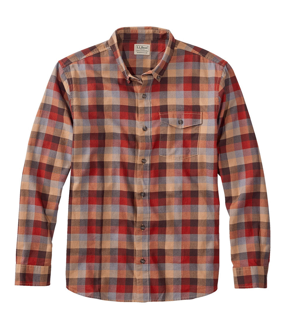 Men's Brushed Jaspé Twill Shirt, Plaid, Traditional Untucked Fit | L.L.Bean outlet