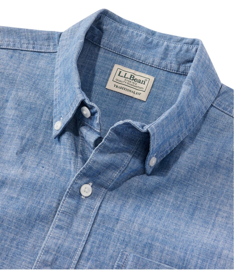 Men's Comfort Stretch® Chambray Shirt, Traditional Untucked Fit, Short-Sleeve | L.L.Bean on sale