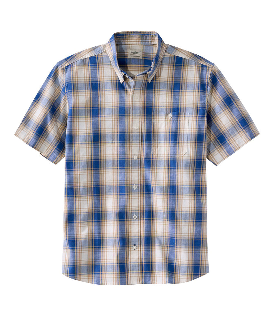 Men's Comfort Stretch® Chambray Shirt, Traditional Untucked Fit, Short-Sleeve, Plaid | L.L.Bean online