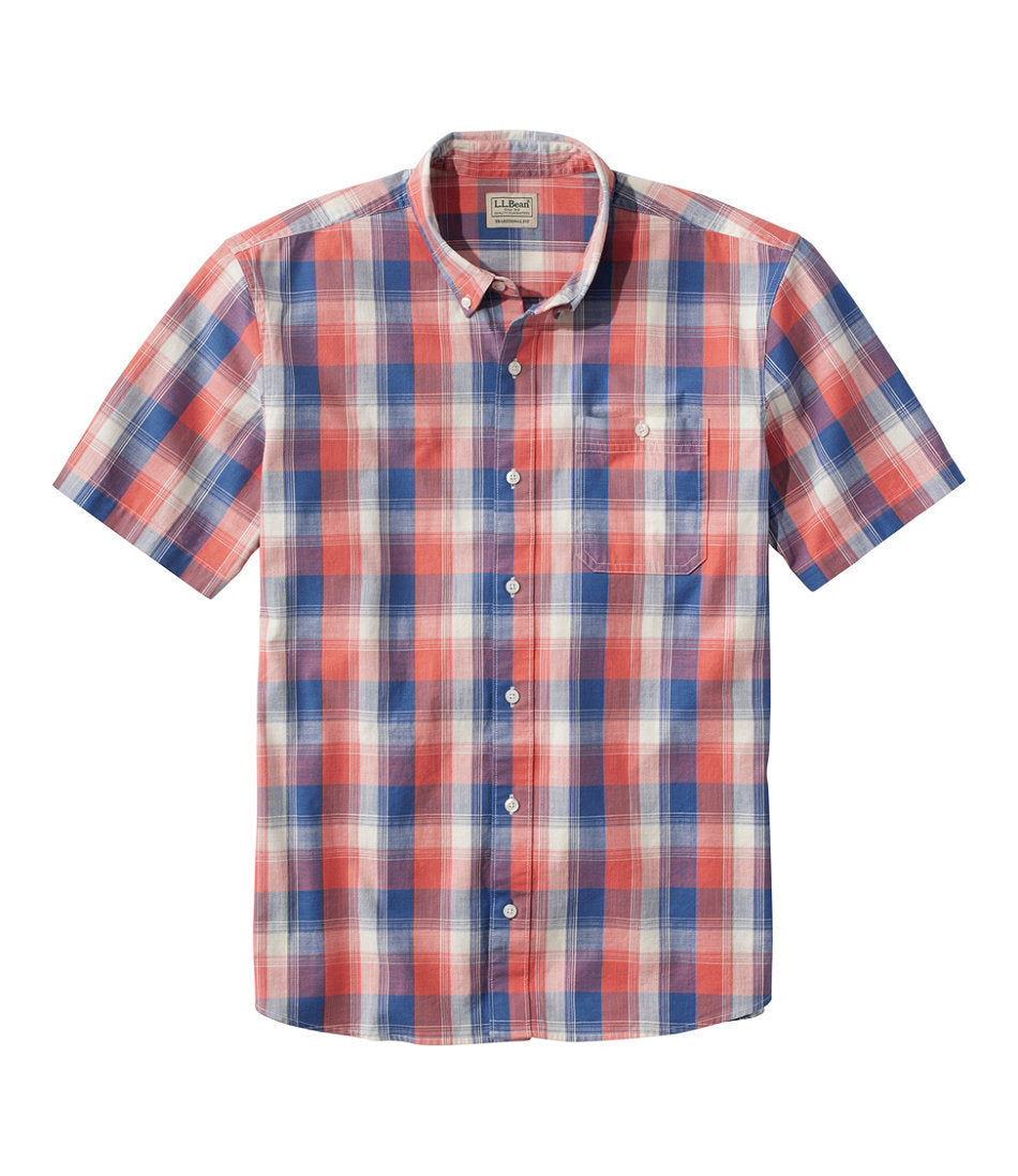 Men's Comfort Stretch® Chambray Shirt, Traditional Untucked Fit, Short-Sleeve, Plaid | L.L.Bean online