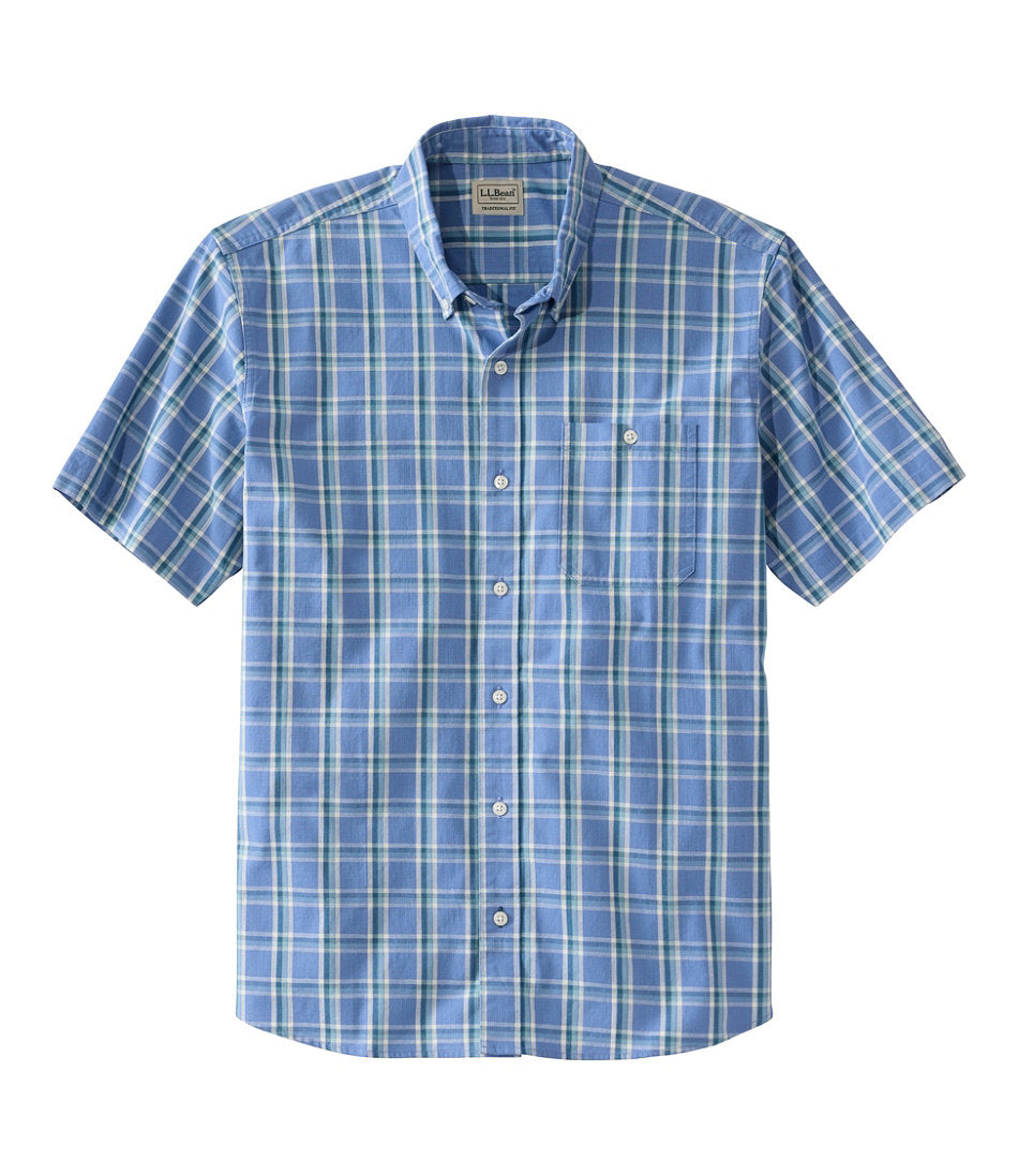 Men's Comfort Stretch® Chambray Shirt, Traditional Untucked Fit, Short-Sleeve, Plaid | L.L.Bean online