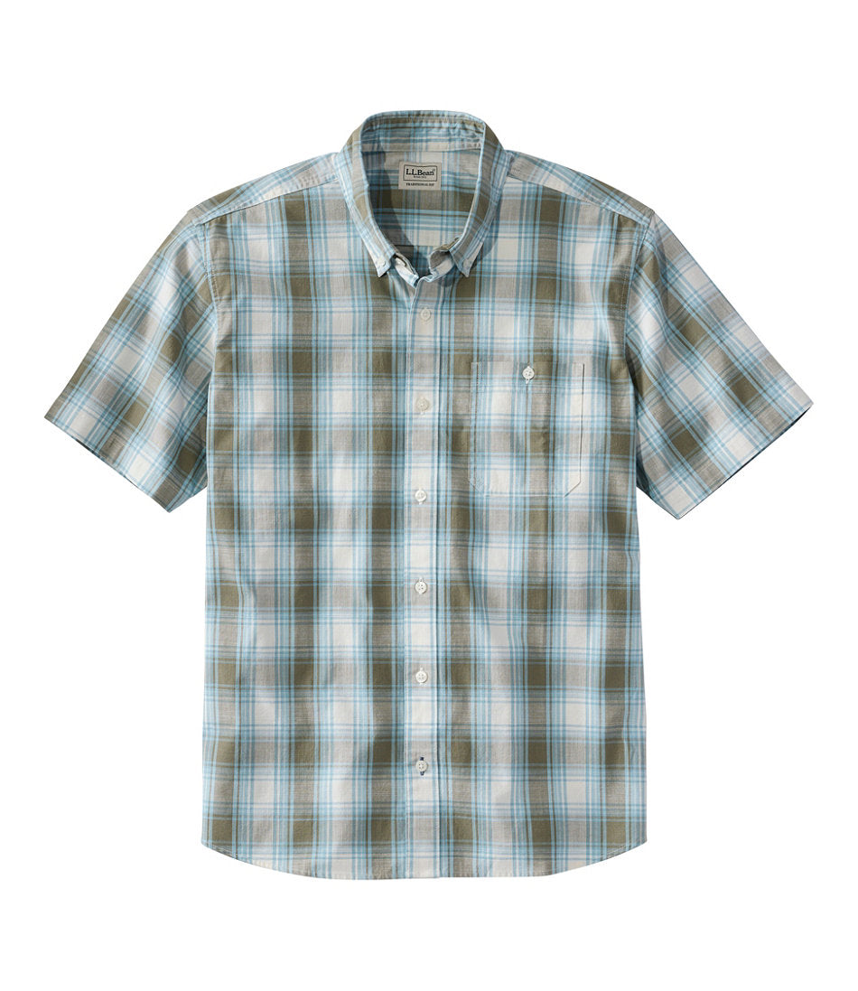 Men's Comfort Stretch® Chambray Shirt, Traditional Untucked Fit, Short-Sleeve, Plaid | L.L.Bean online