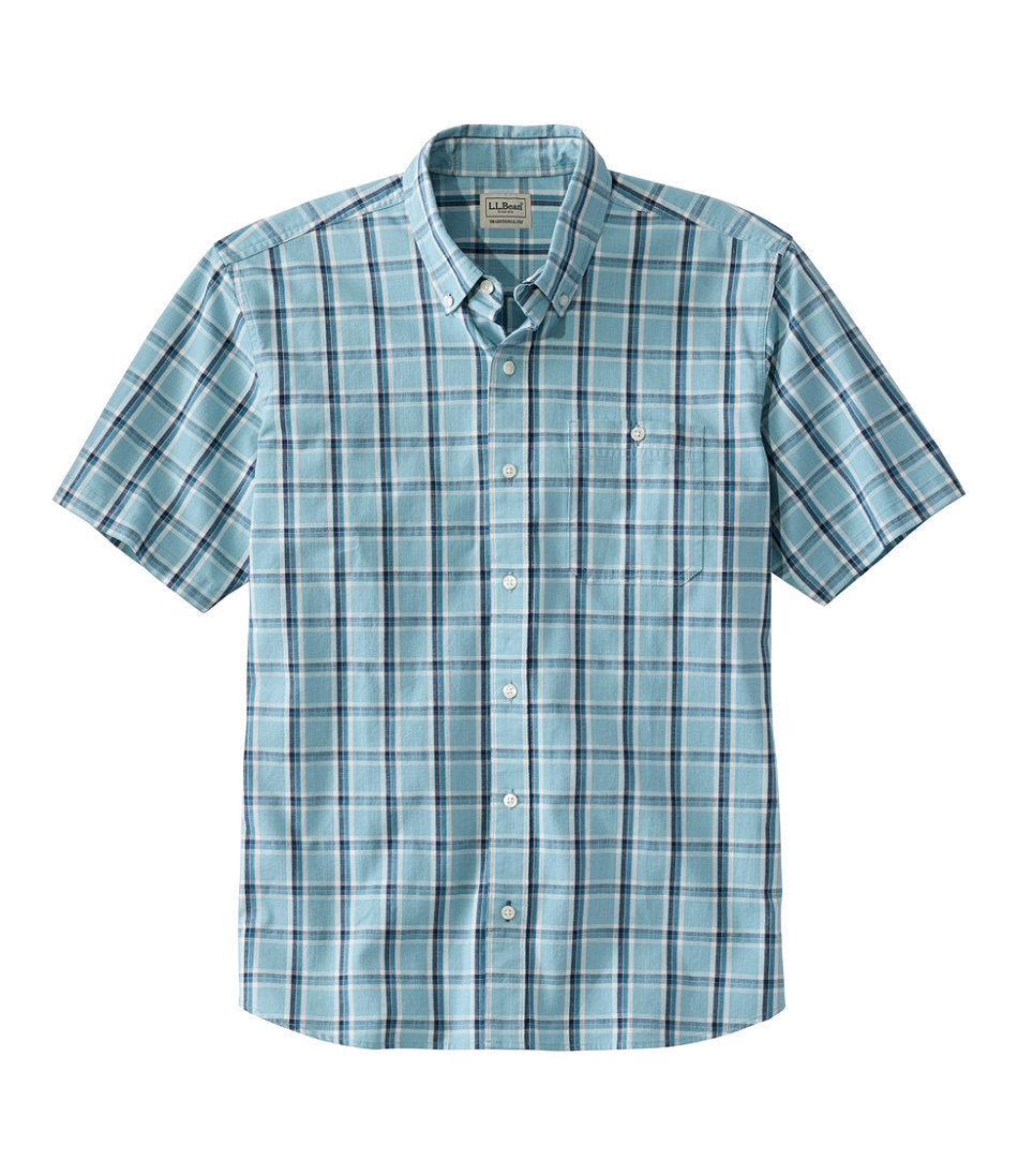 Men's Comfort Stretch® Chambray Shirt, Traditional Untucked Fit, Short-Sleeve, Plaid | L.L.Bean online
