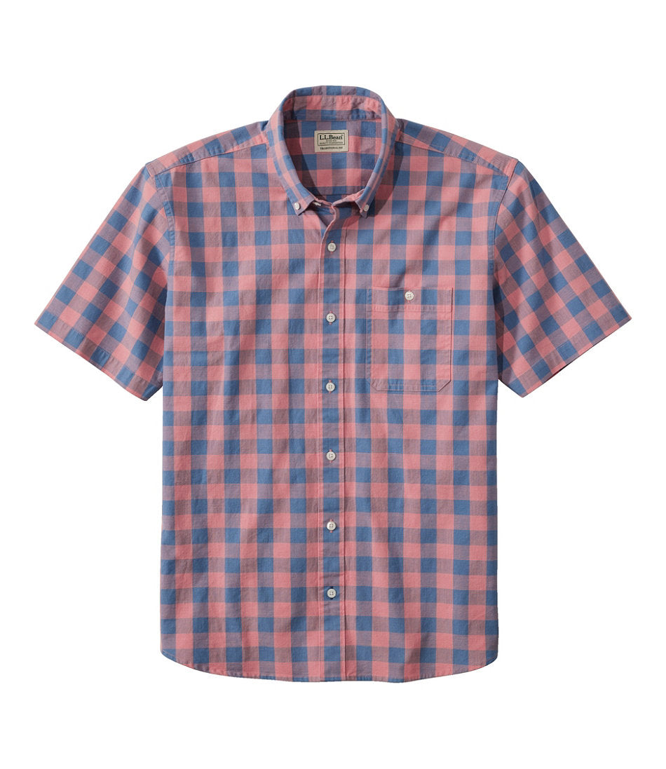 Men's Comfort Stretch® Chambray Shirt, Traditional Untucked Fit, Short-Sleeve, Plaid | L.L.Bean online
