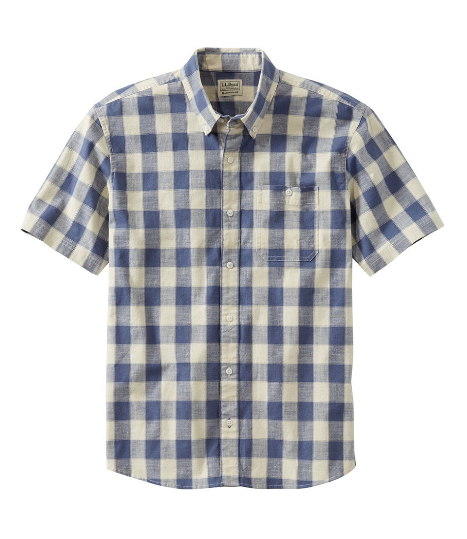 Men's Comfort Stretch® Chambray Shirt, Traditional Untucked Fit, Short-Sleeve, Plaid | L.L.Bean online