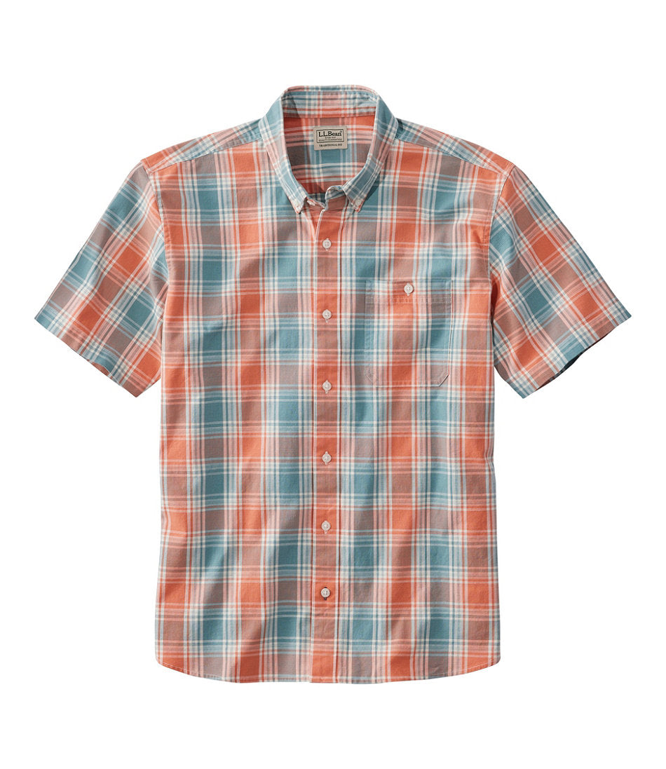 Men's Comfort Stretch® Chambray Shirt, Traditional Untucked Fit, Short-Sleeve, Plaid | L.L.Bean online