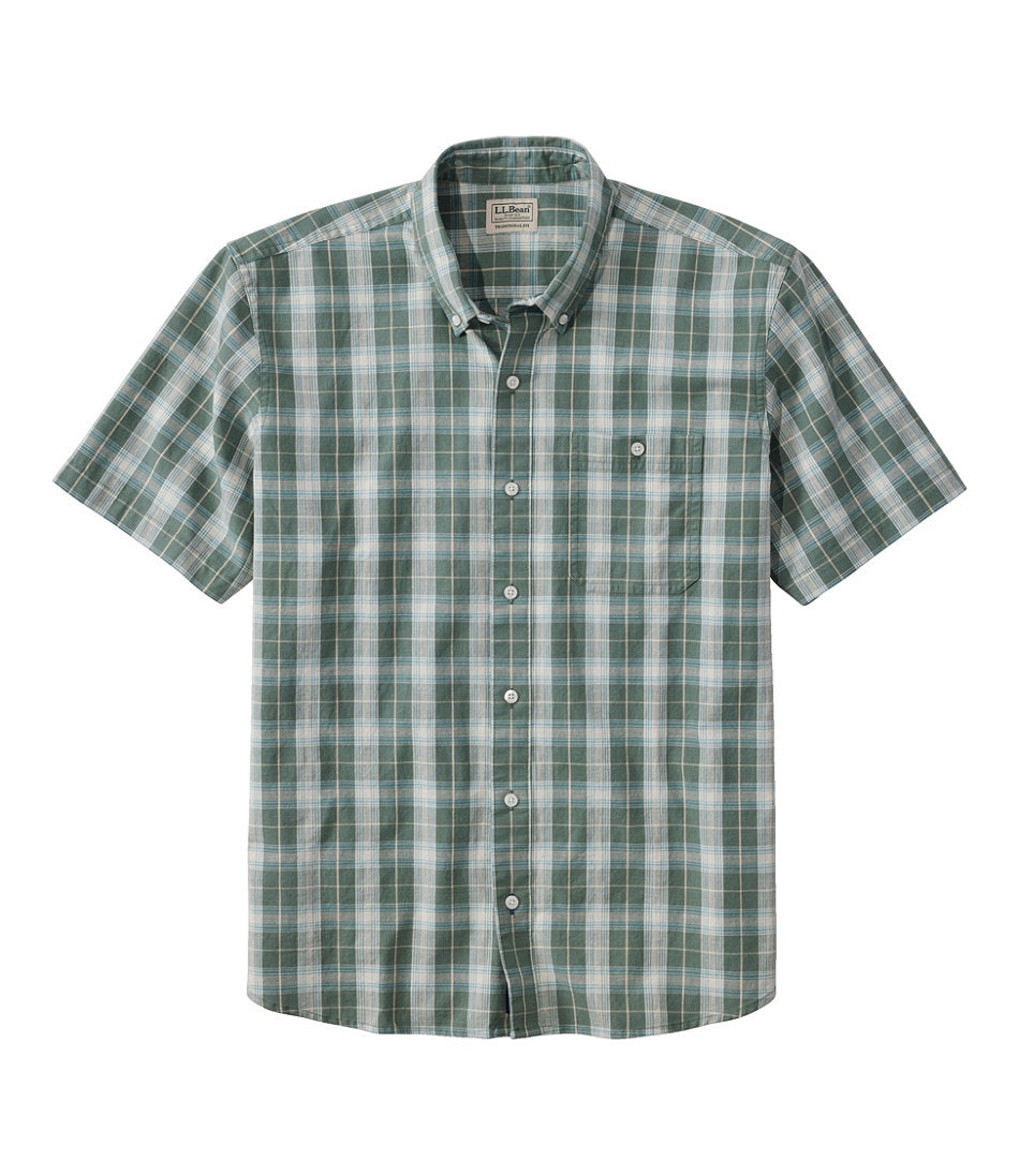 Men's Comfort Stretch® Chambray Shirt, Traditional Untucked Fit, Short-Sleeve, Plaid | L.L.Bean online