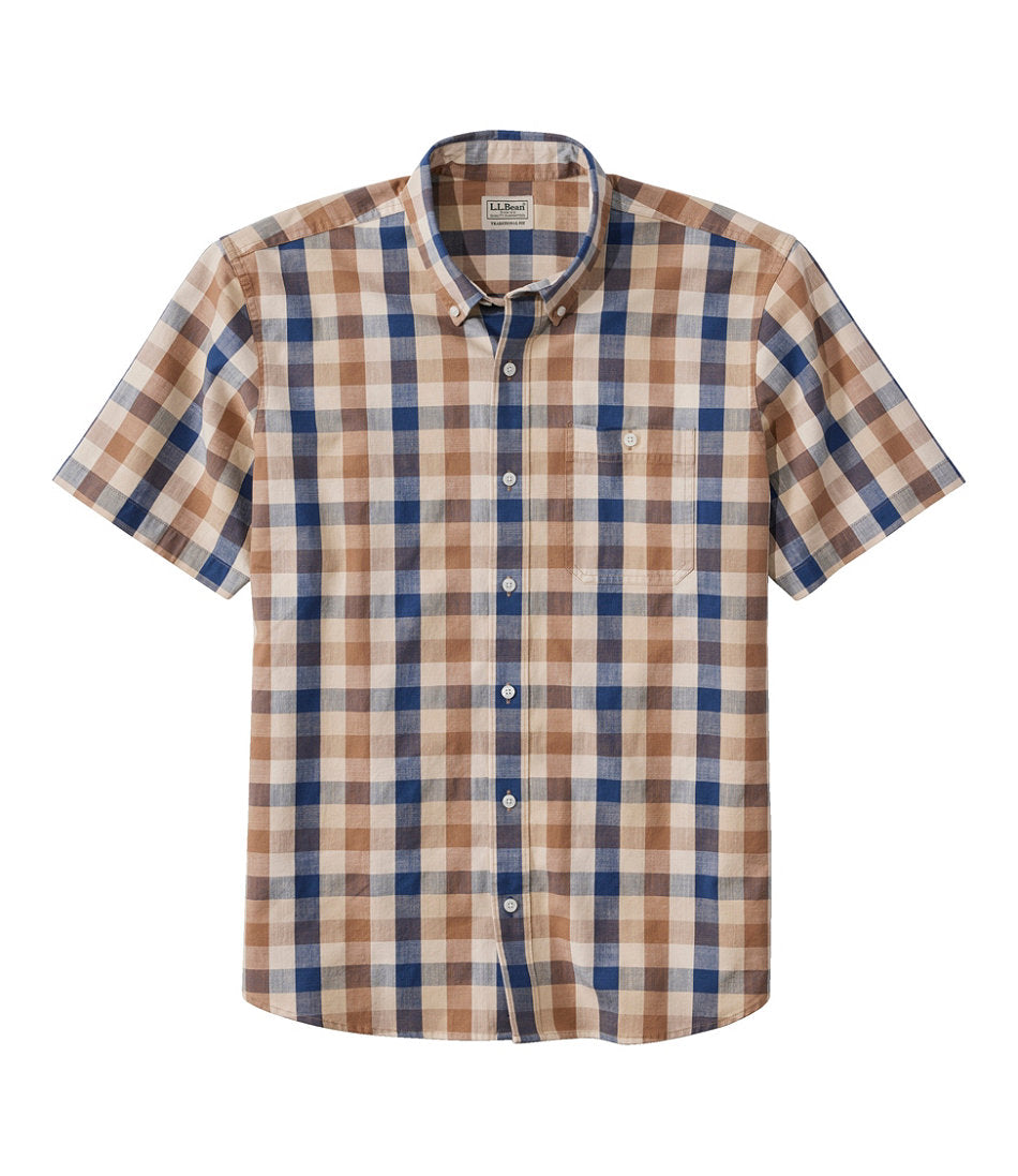 Men's Comfort Stretch® Chambray Shirt, Traditional Untucked Fit, Short-Sleeve, Plaid | L.L.Bean online