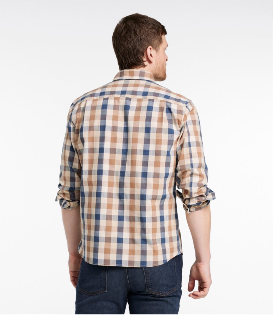 Men's Comfort Stretch® Chambray Shirt, Long-Sleeve, Slightly Fitted Untucked Fit, Plaid | L.L.Bean outlet