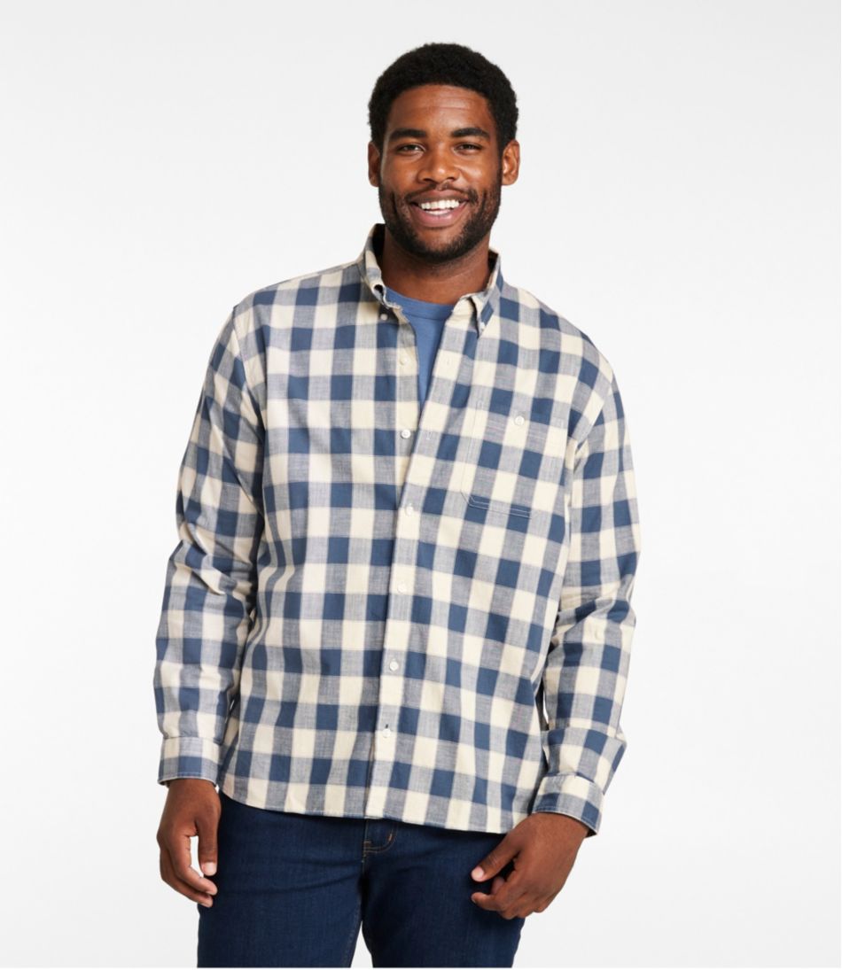 Men's Comfort Stretch® Chambray Shirt, Long-Sleeve, Slightly Fitted Untucked Fit, Plaid | L.L.Bean outlet