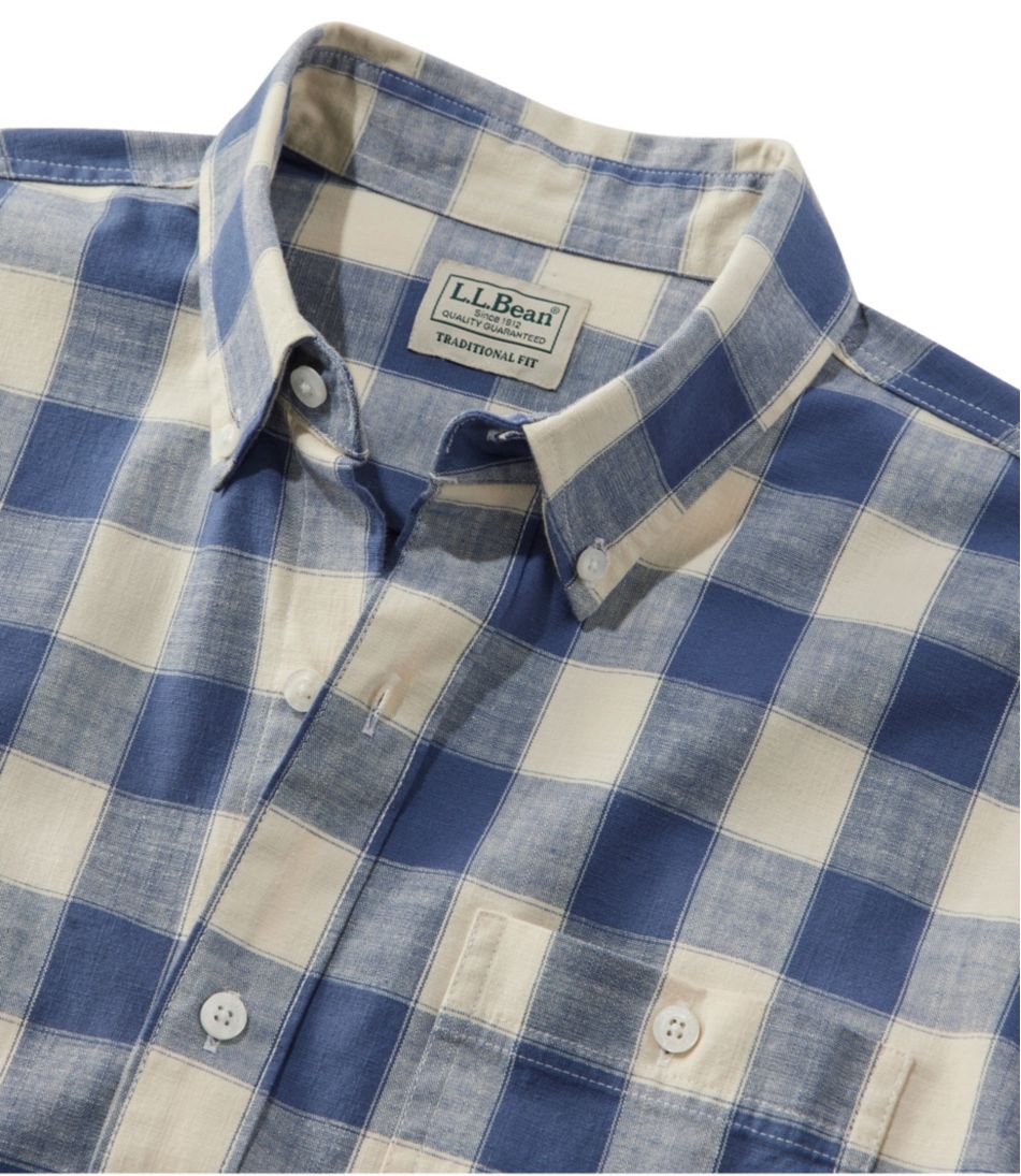 Men's Comfort Stretch® Chambray Shirt, Long-Sleeve, Slightly Fitted Untucked Fit, Plaid | L.L.Bean outlet