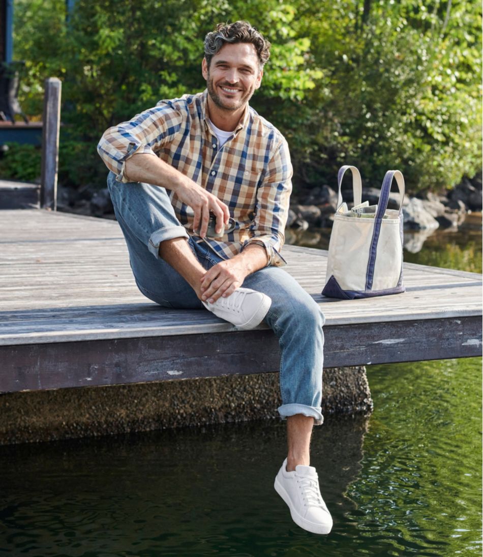 Men's Comfort Stretch® Chambray Shirt, Long-Sleeve, Slightly Fitted Untucked Fit, Plaid | L.L.Bean outlet