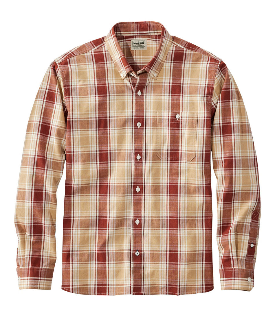 Men's Comfort Stretch® Chambray Shirt, Long-Sleeve, Slightly Fitted Untucked Fit, Plaid | L.L.Bean outlet