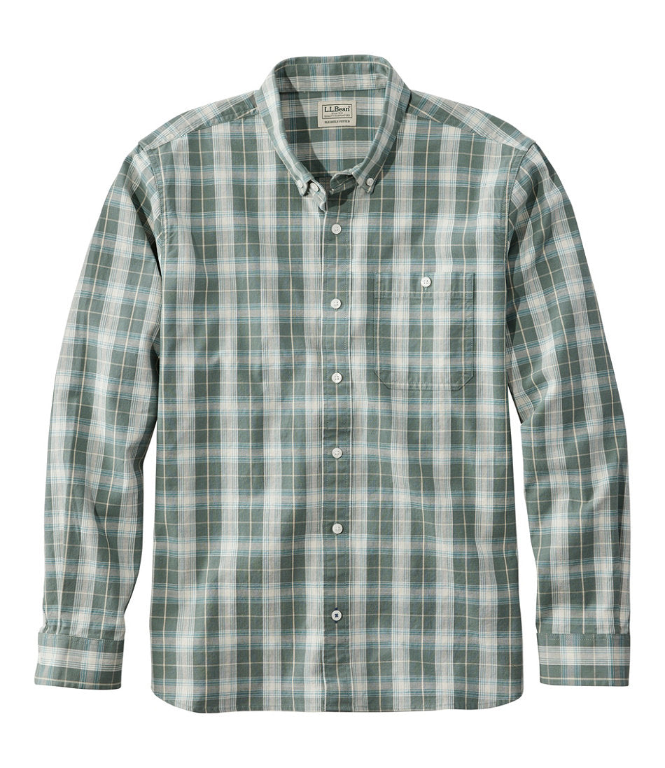 Men's Comfort Stretch® Chambray Shirt, Long-Sleeve, Slightly Fitted Untucked Fit, Plaid | L.L.Bean outlet