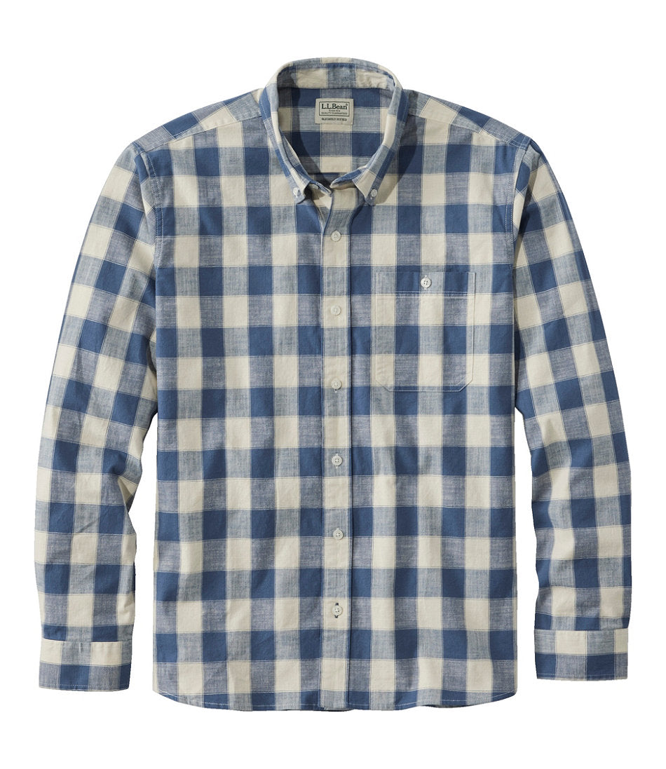 Men's Comfort Stretch® Chambray Shirt, Long-Sleeve, Slightly Fitted Untucked Fit, Plaid | L.L.Bean outlet