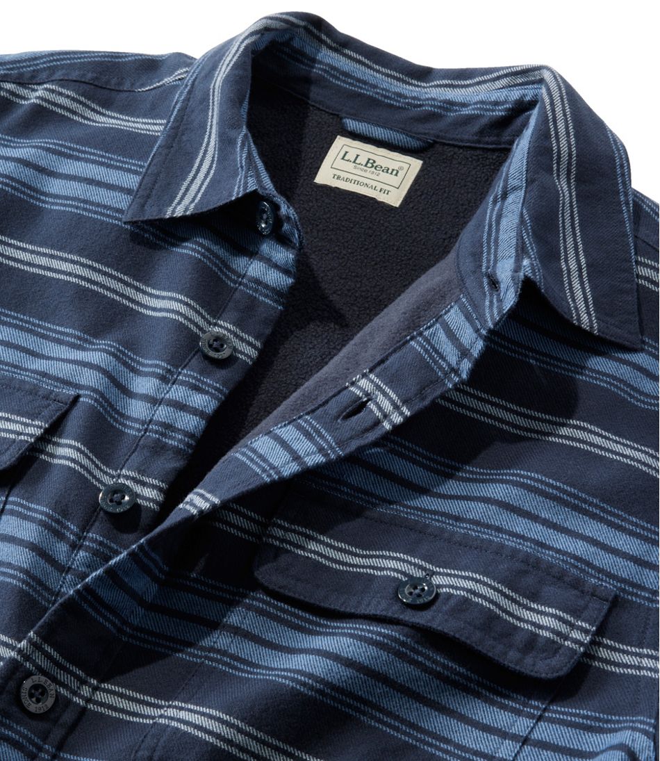 Men's Fleece-Lined Flannel Shirt, Traditional Fit, Stripe | L.L.Bean outlet