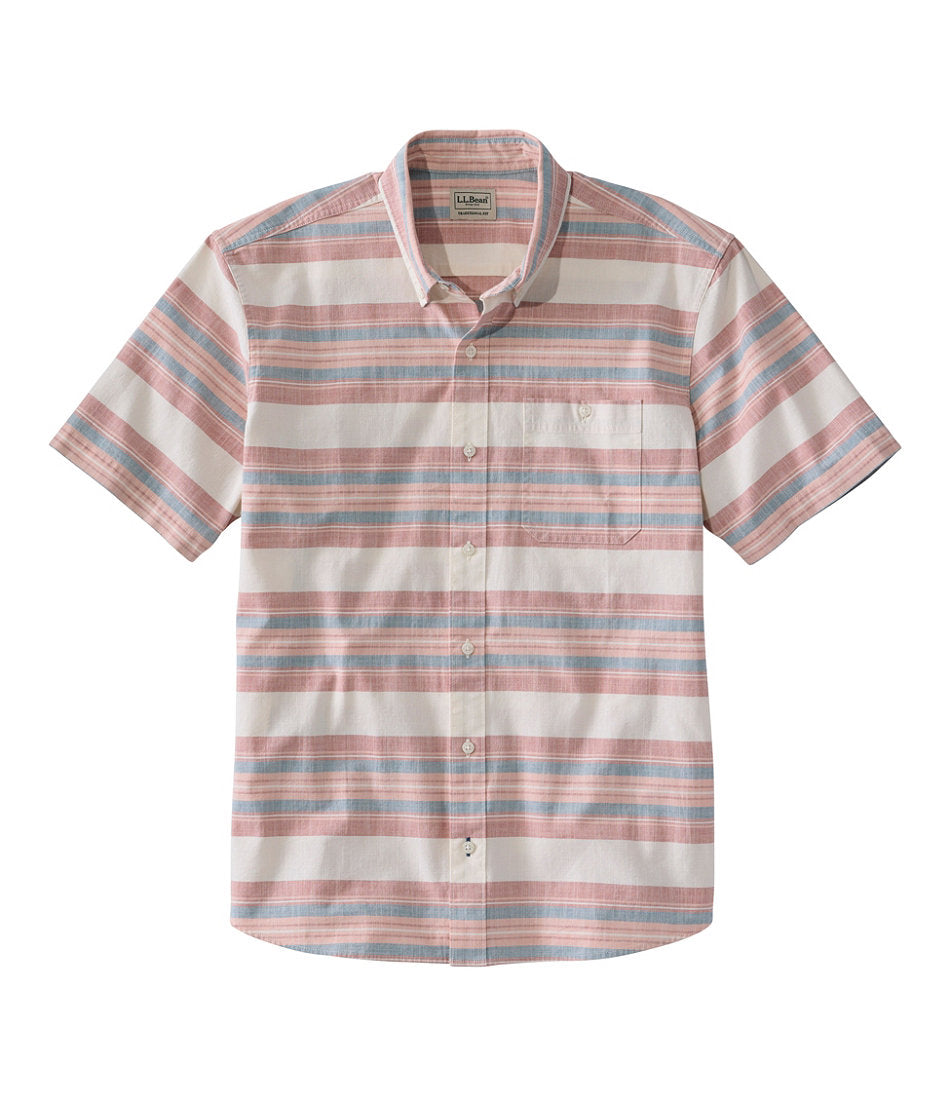 Men's Comfort Stretch Chambray Shirt, Traditional Untucked Fit, Short-Sleeve, Stripe | L.L.Bean on sale