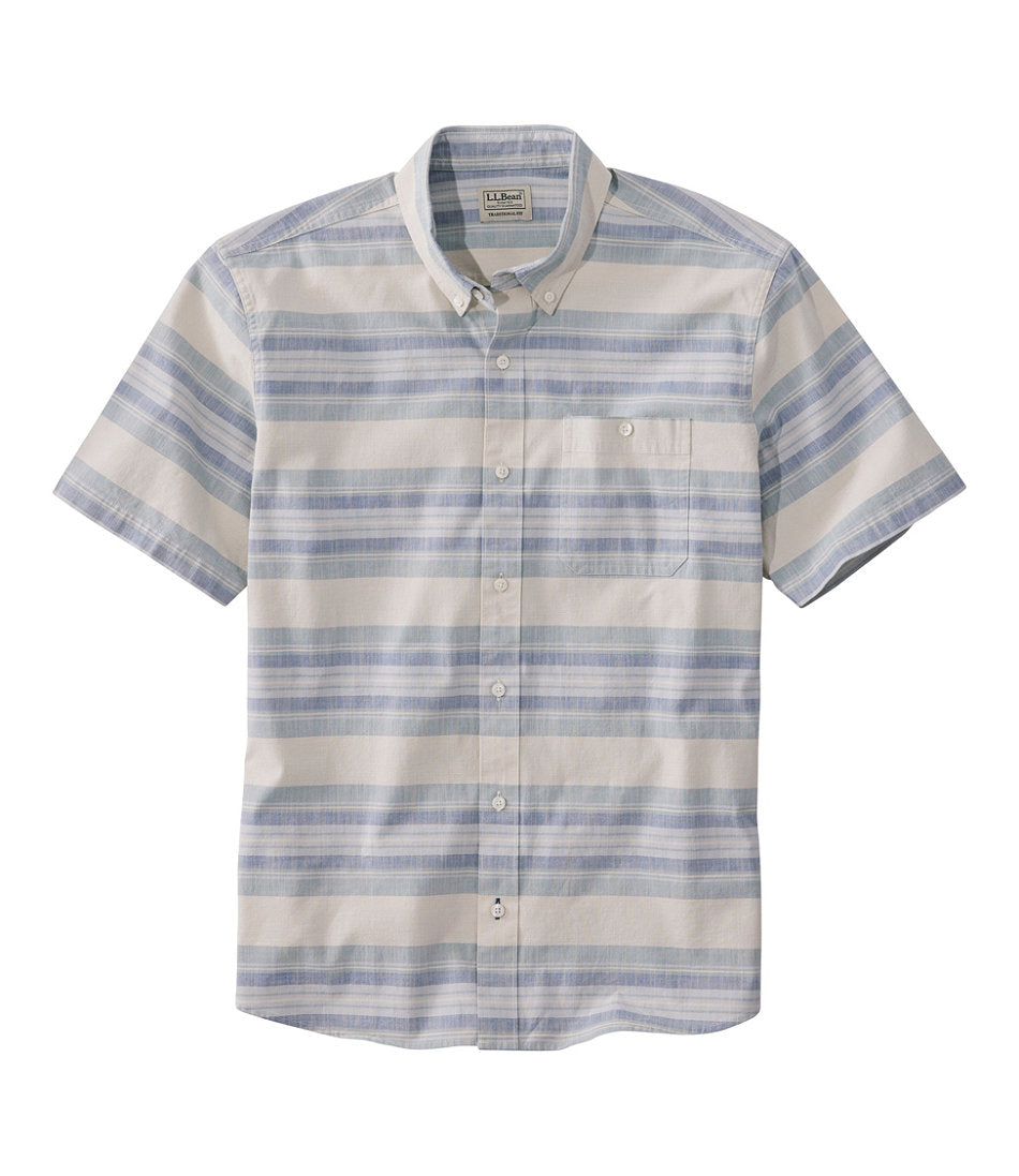 Men's Comfort Stretch Chambray Shirt, Traditional Untucked Fit, Short-Sleeve, Stripe | L.L.Bean on sale