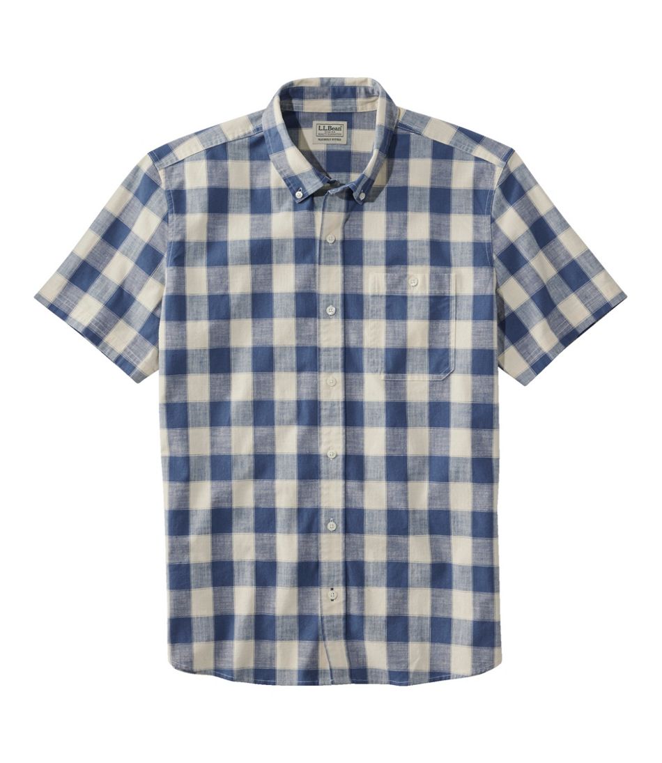 Men's Comfort Stretch® Chambray Shirt, Slightly Fitted Untucked Fit, Short-Sleeve, Plaid | L.L.Bean discount