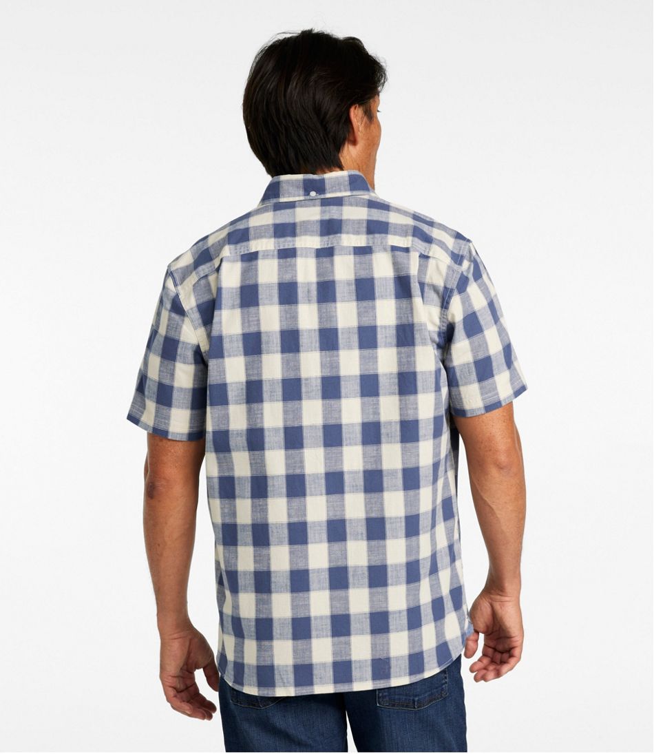 Men's Comfort Stretch® Chambray Shirt, Slightly Fitted Untucked Fit, Short-Sleeve, Plaid | L.L.Bean discount