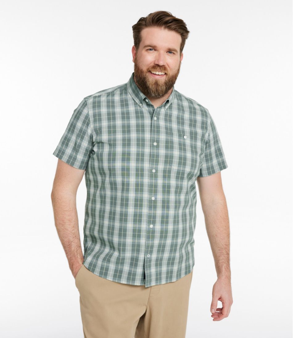 Men's Comfort Stretch® Chambray Shirt, Slightly Fitted Untucked Fit, Short-Sleeve, Plaid | L.L.Bean discount