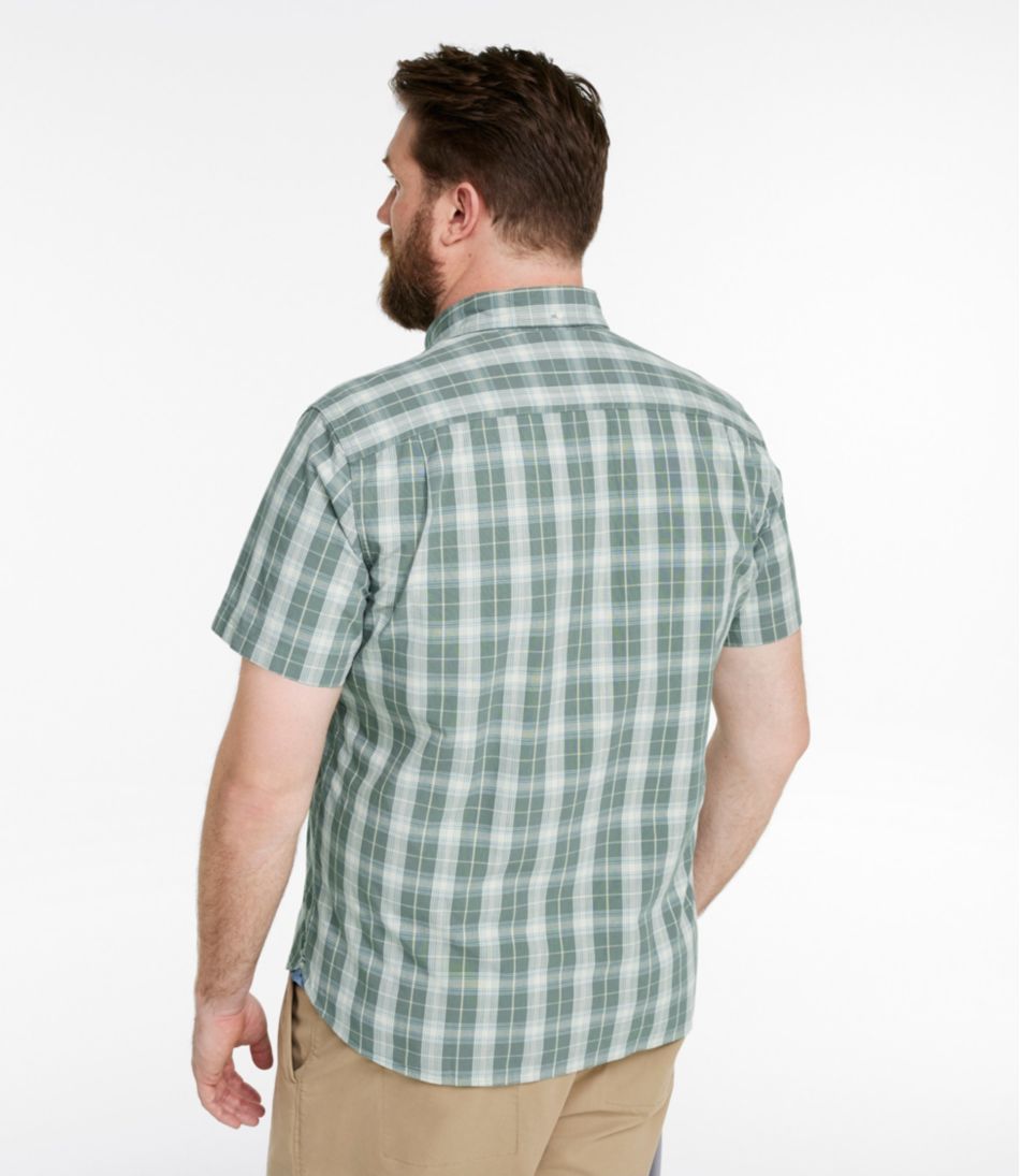 Men's Comfort Stretch® Chambray Shirt, Slightly Fitted Untucked Fit, Short-Sleeve, Plaid | L.L.Bean discount