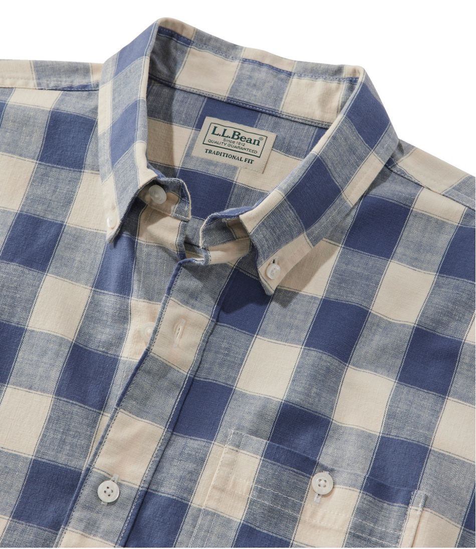 Men's Comfort Stretch® Chambray Shirt, Slightly Fitted Untucked Fit, Short-Sleeve, Plaid | L.L.Bean discount