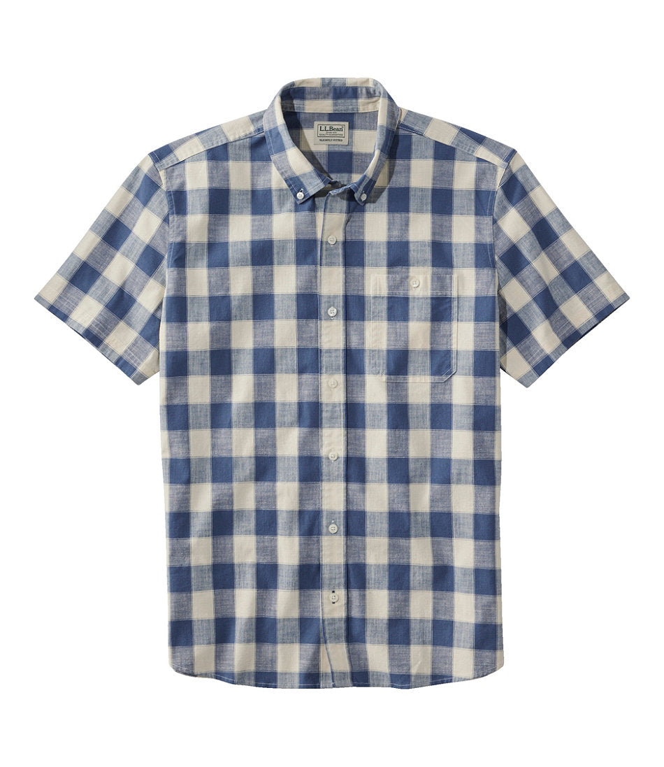 Men's Comfort Stretch® Chambray Shirt, Slightly Fitted Untucked Fit, Short-Sleeve, Plaid | L.L.Bean discount