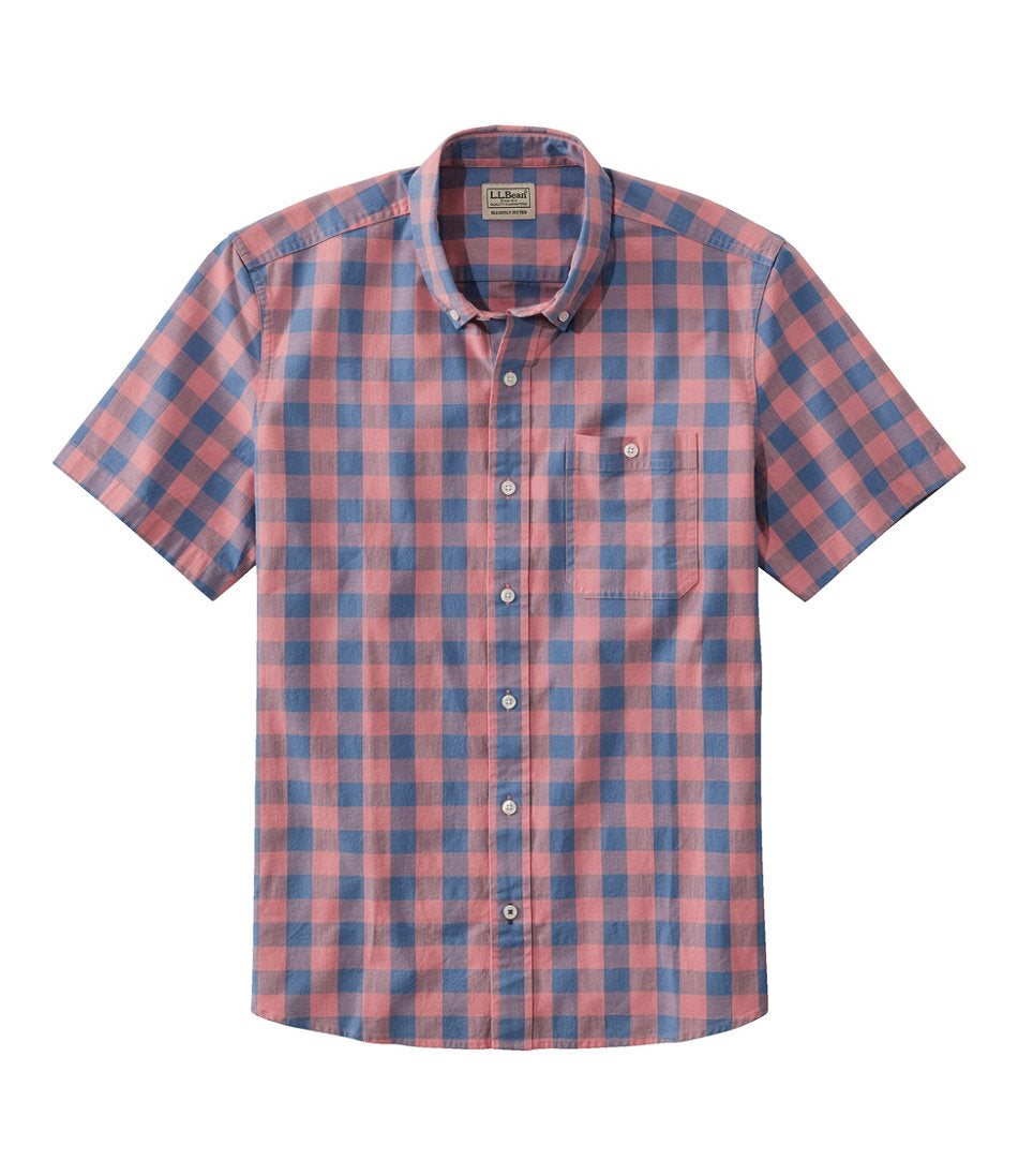 Men's Comfort Stretch® Chambray Shirt, Slightly Fitted Untucked Fit, Short-Sleeve, Plaid | L.L.Bean discount