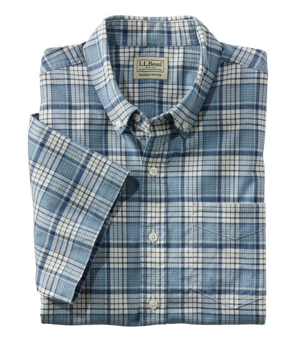 Men's Comfort Stretch® Oxford, Slightly Fitted Untucked Fit, Short-Sleeve, Plaid | L.L.Bean for sale