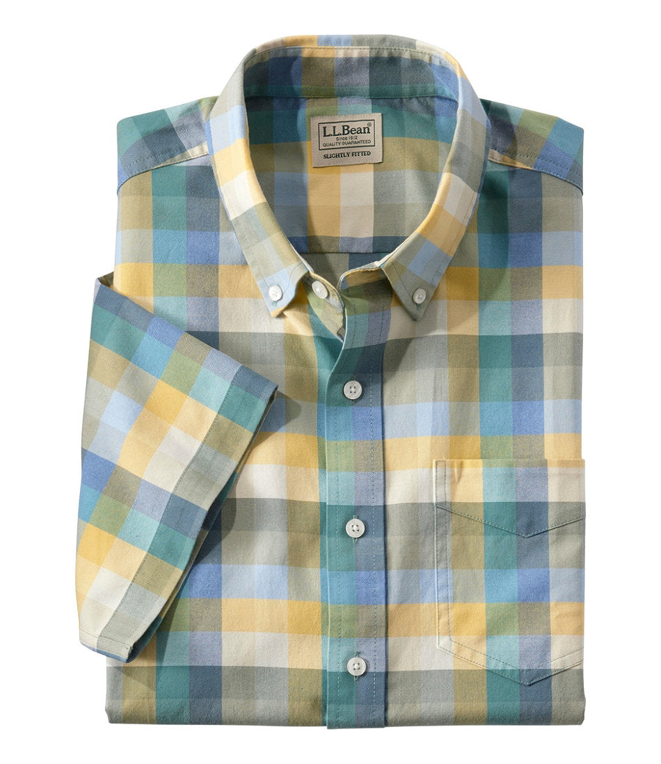 Men's Comfort Stretch® Oxford, Slightly Fitted Untucked Fit, Short-Sleeve, Plaid | L.L.Bean for sale