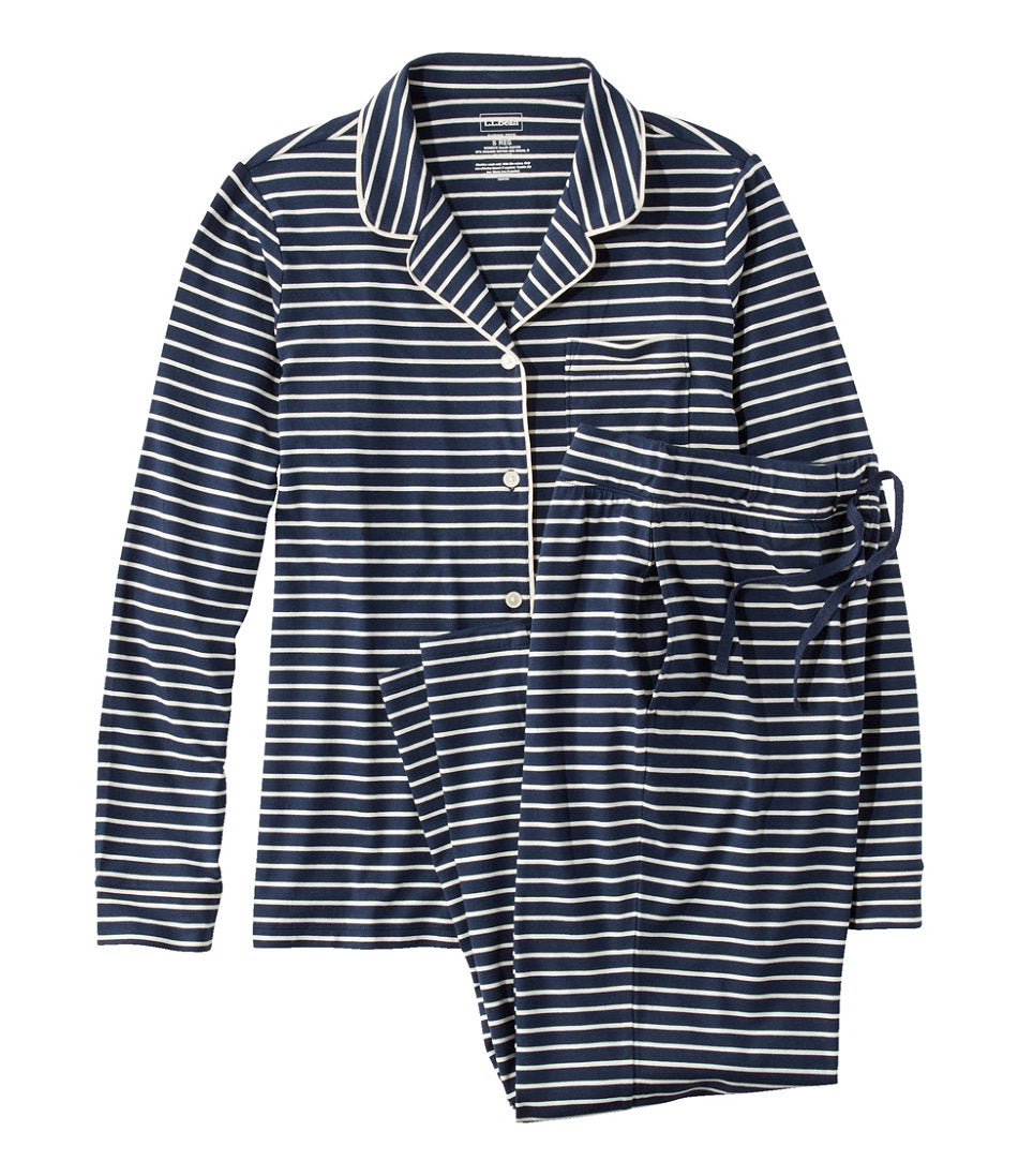 Women's Super-Soft Shrink-Free Button Front Pajama Set, Stripe | L.L.Bean on sale