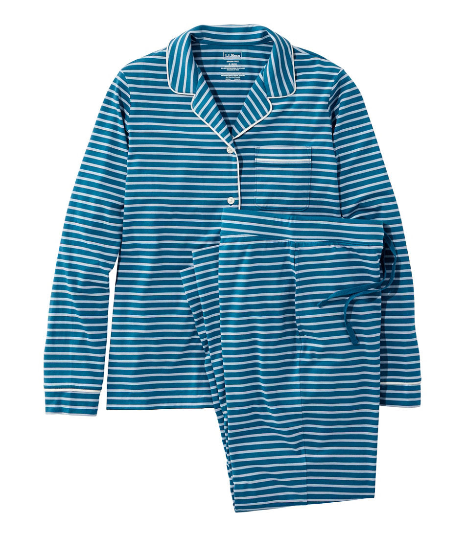 Women's Super-Soft Shrink-Free Button Front Pajama Set, Stripe | L.L.Bean on sale