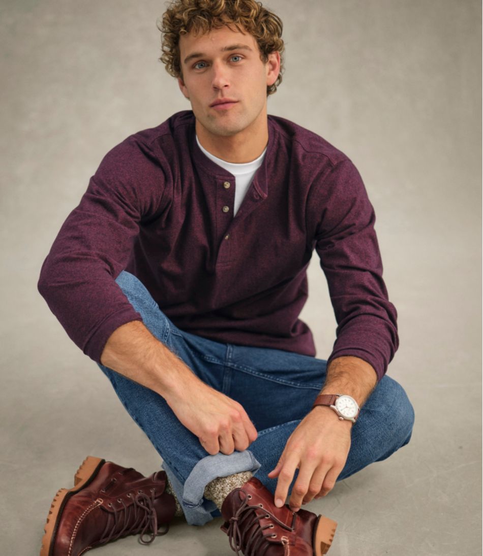 Men's Carefree Unshrinkable Tee, Traditional Fit, Long-Sleeve Henley | L.L.Bean on sale