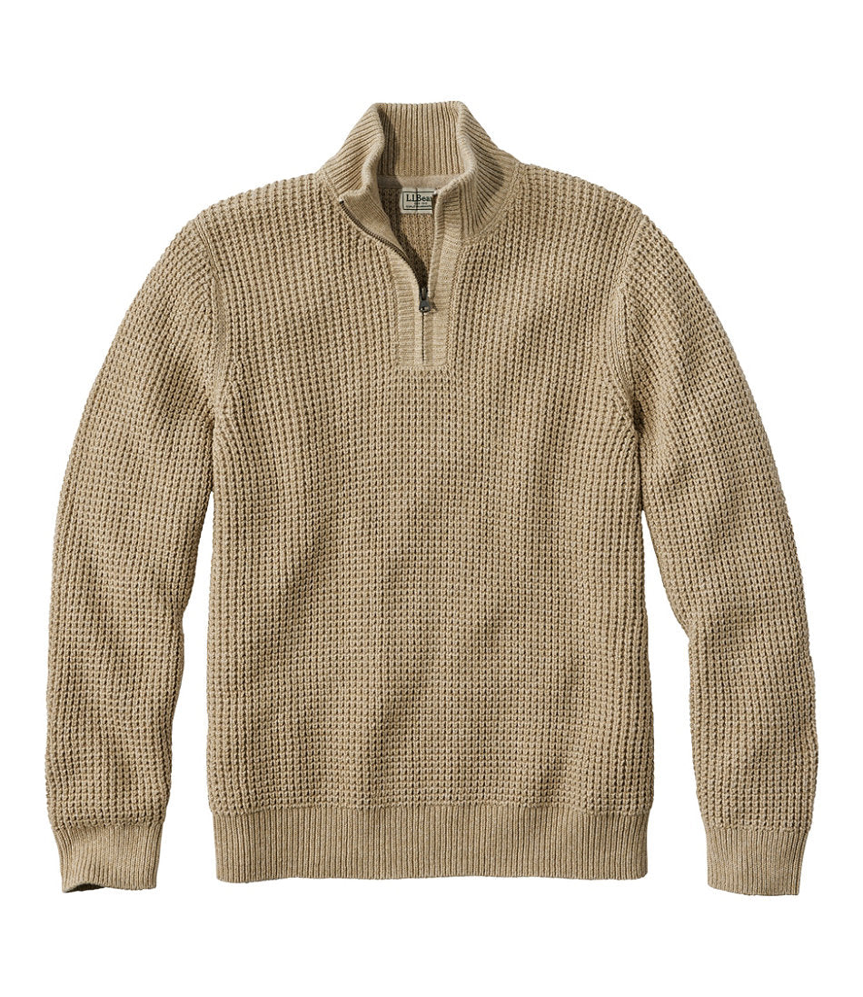 Men's Organic Cotton Waffle Sweater, Quarter Zip | L.L.Bean sale