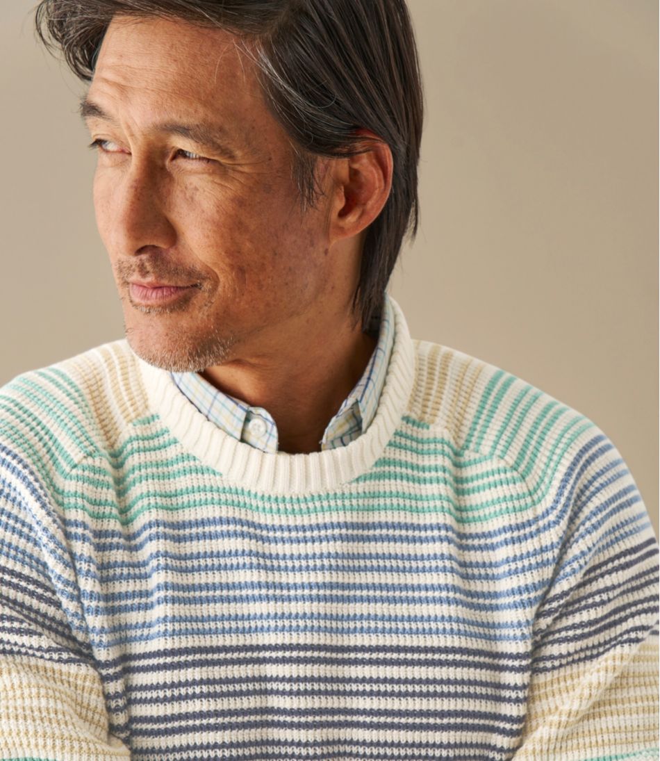 Men's Sunwashed Textured Cotton Sweater, Crewneck, Stripe | L.L.Bean on sale