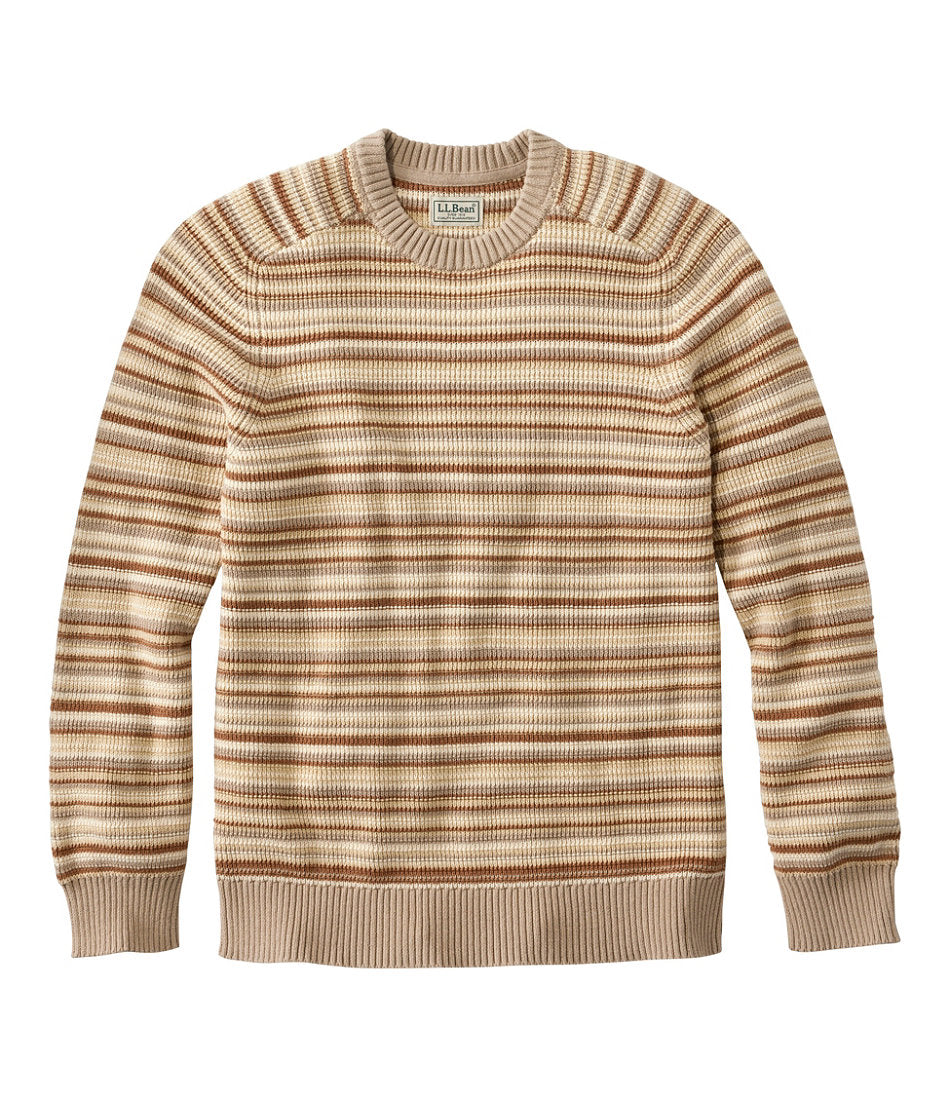 Men's Sunwashed Textured Cotton Sweater, Crewneck, Stripe | L.L.Bean on sale