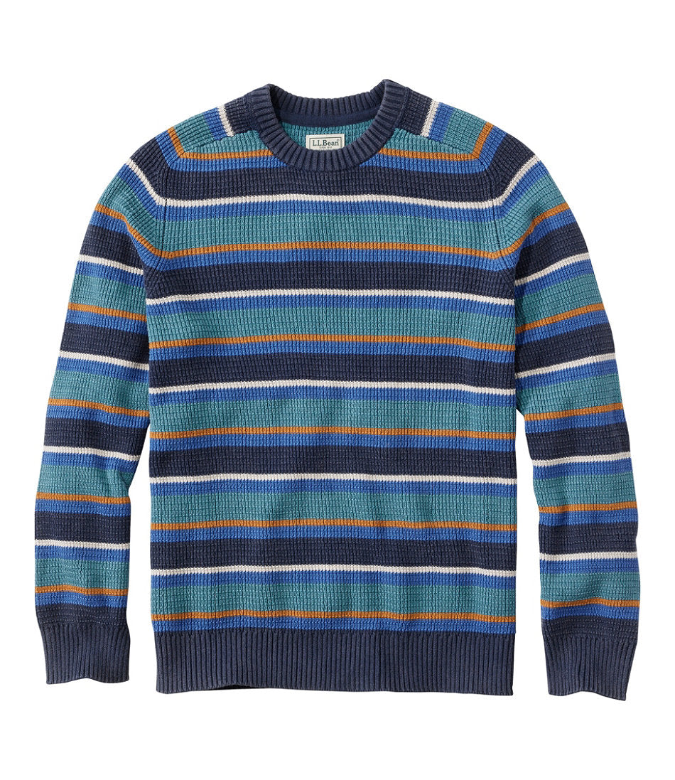 Men's Sunwashed Textured Cotton Sweater, Crewneck, Stripe | L.L.Bean on sale