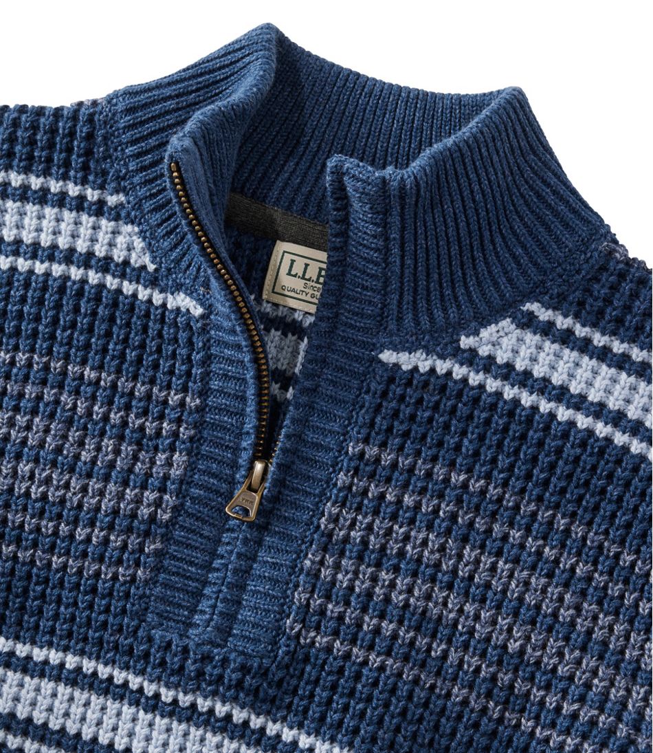 Men's Organic Cotton Waffle Sweater, Quarter Zip, Stripe | L.L.Bean sale