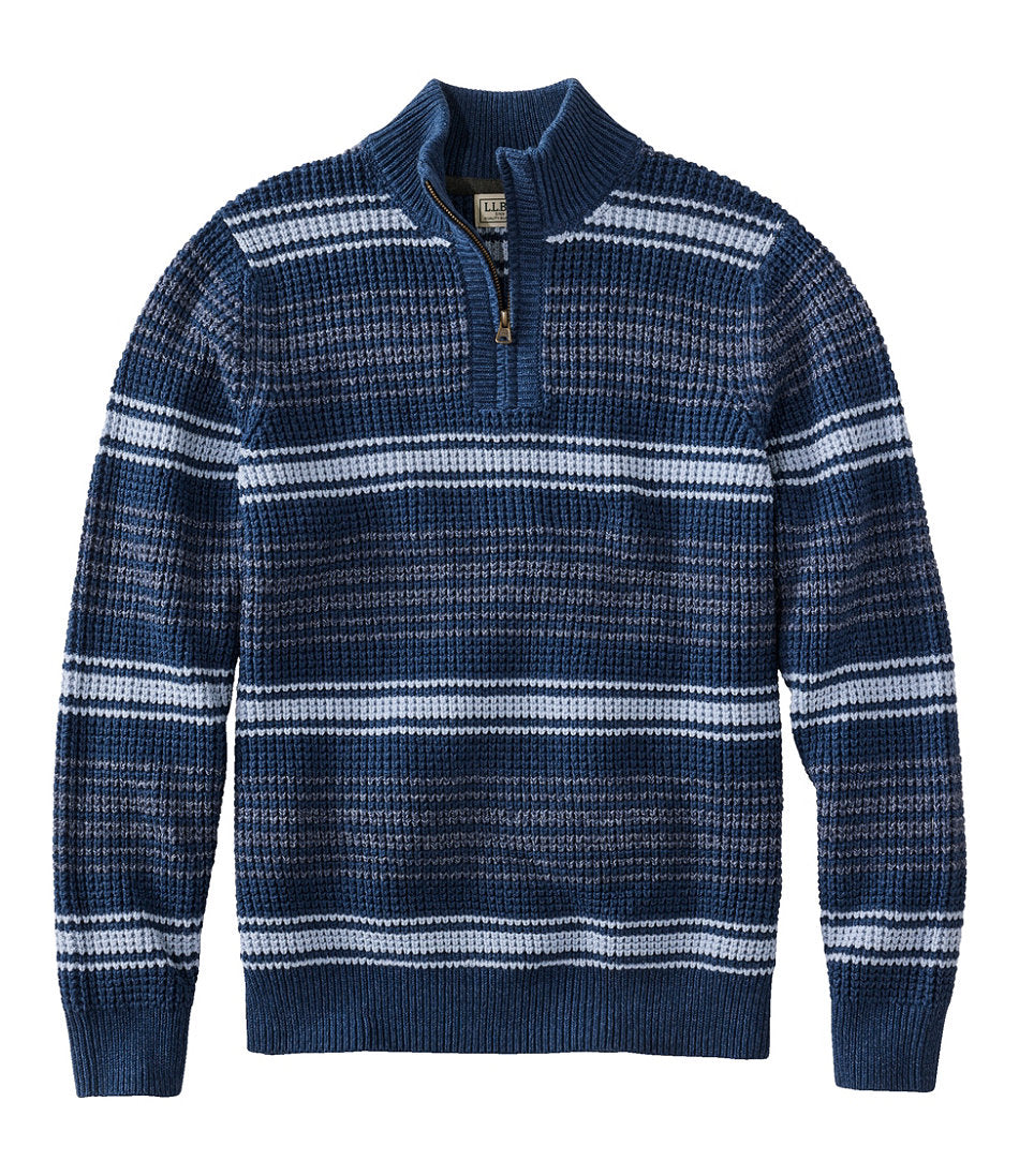 Men's Organic Cotton Waffle Sweater, Quarter Zip, Stripe | L.L.Bean sale