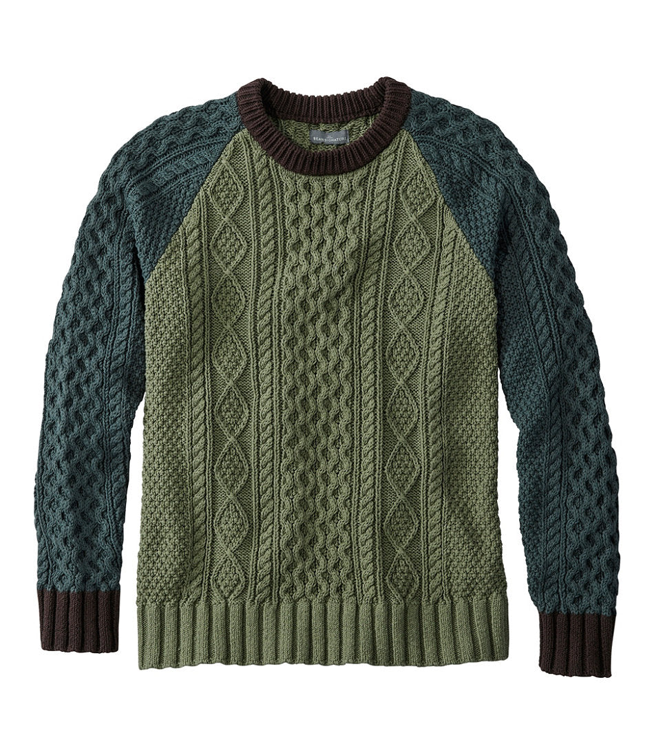 Men's Signature Cotton Fisherman Sweater, Crewneck, Colorblock | L.L.Bean on sale
