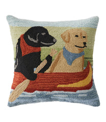 Indoor/Outdoor Hooked Pillow, Dogs in Canoe | L.L.Bean sale
