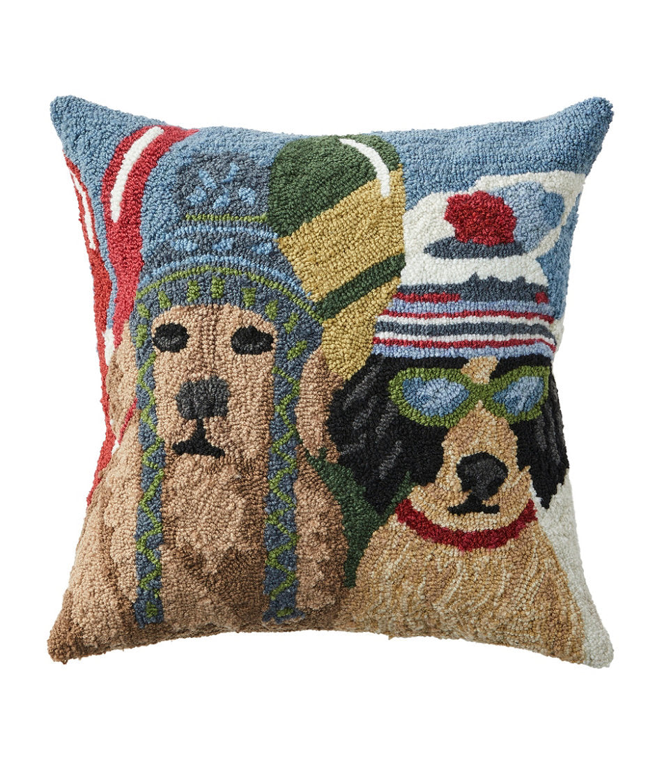 Indoor/Outdoor Hooked Pillow, Dogs Skiing | L.L.Bean on sale