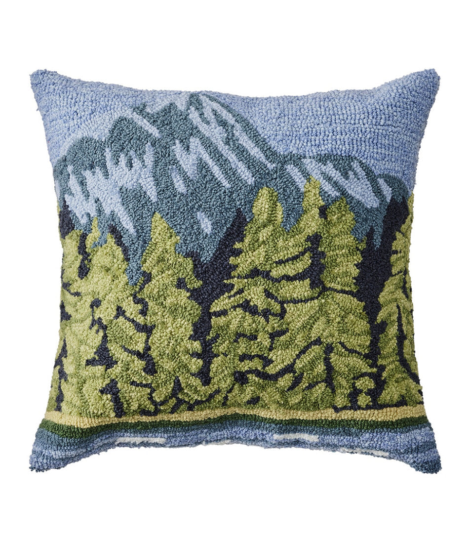 Indoor/Outdoor Hooked Pillow, Lakeside Mountain Scene | L.L.Bean online