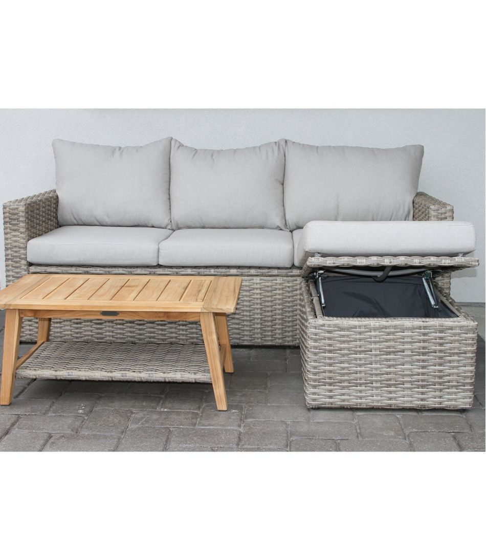 Wicker Storage Sofa and Teak Coffee Table Set | L.L.Bean outlet