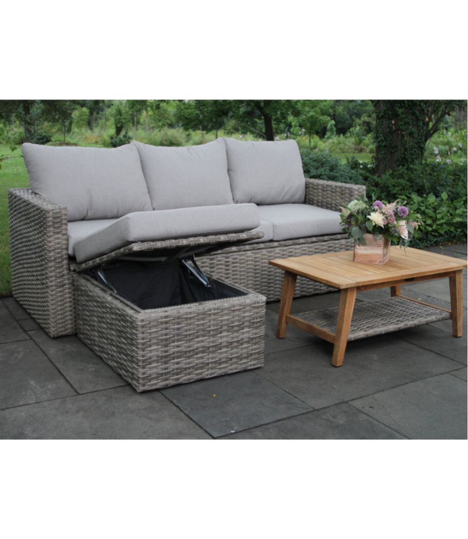 Wicker Storage Sofa and Teak Coffee Table Set | L.L.Bean outlet